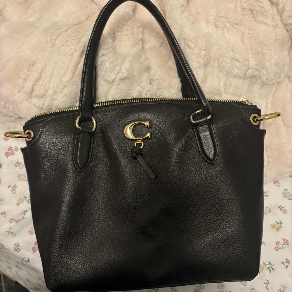 Coach Black Leather Satchel with Gold Accents
